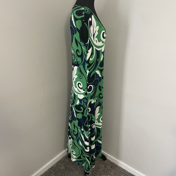 CHICOS TRAVELERS Sz 1 (8/10) Printed Floral Slinky Shark Bite Maxi Dress Stretch - Picture 4 of 7